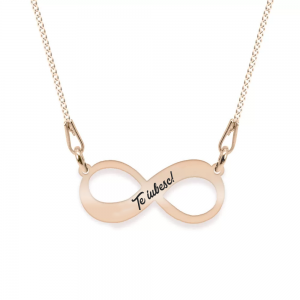 Colier argint infinit 20 mm - personalizata cu text - placat cu aur roz